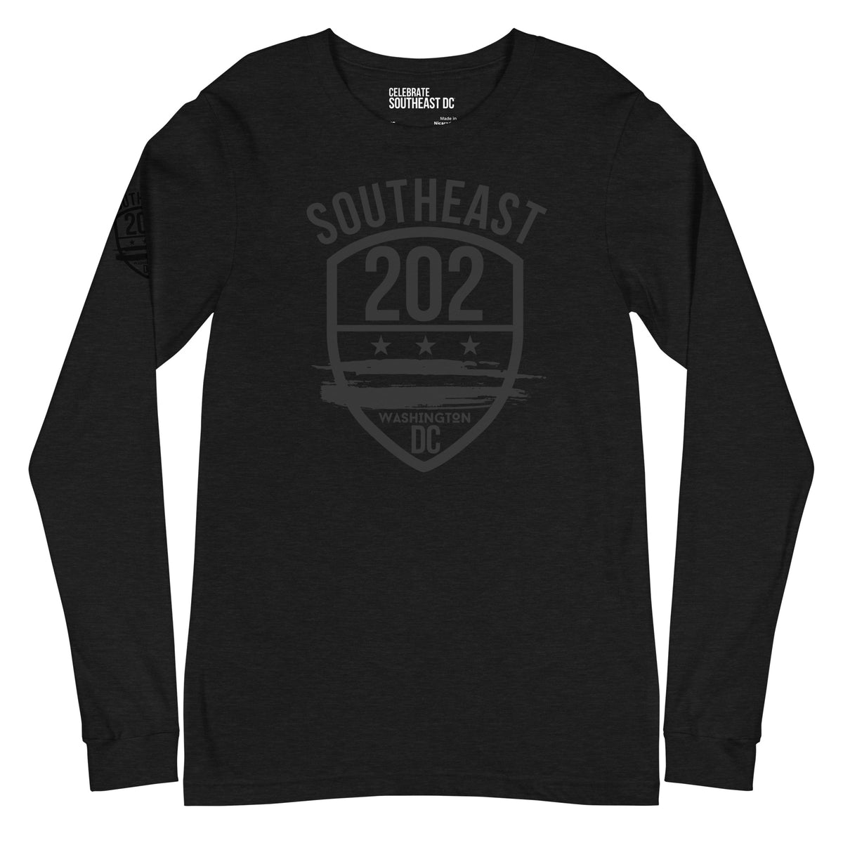 "SOUTHEAST WASHINGTON, DC /202" (Emblem) - All Black/Black Unisex Long Sleeve Tee