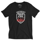 "SOUTHEAST WASHINGTON DC / 202 (Emblem)" -Black Unisex Short Sleeve V-Neck T-Shirt