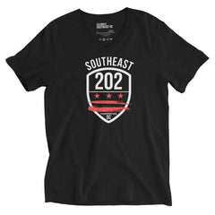 "SOUTHEAST WASHINGTON DC / 202 (Emblem)" -Black Unisex Short Sleeve V-Neck T-Shirt