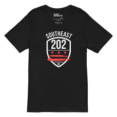 "SOUTHEAST WASHINGTON DC / 202 (Emblem)" -Black Unisex Short Sleeve V-Neck T-Shirt