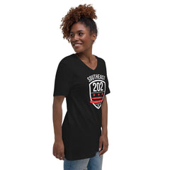 "SOUTHEAST WASHINGTON DC / 202 (Emblem)" -Black Unisex Short Sleeve V-Neck T-Shirt