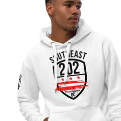 ' SOUTHEAST WASHINGTON DC / 202" (EMBLEM) WHITE Premium eco hoodie (85% Cotton)