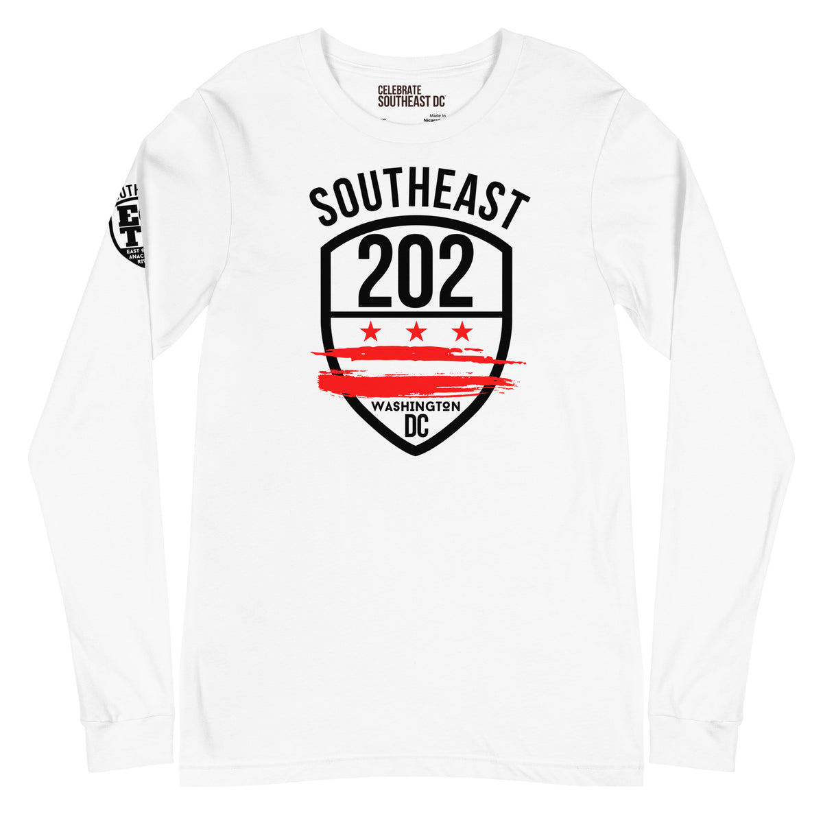 'Southeast Washington DC / 202' (Emblem with EOTR Sleeve) -White Unisex Long Sleeve Tee