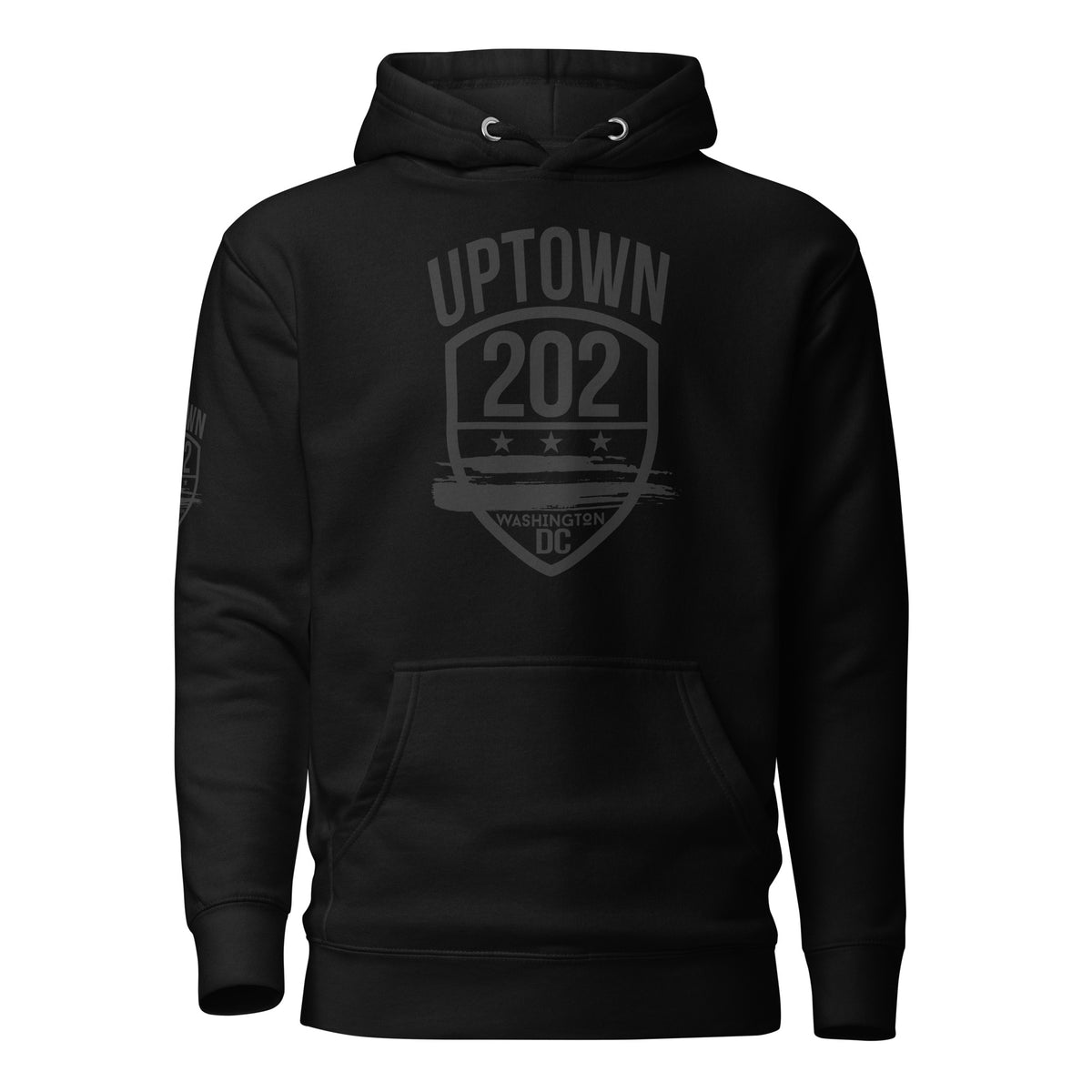 •'202/Uptown DC' Black Emblem / Black Cotton Hoodie (Unisex)