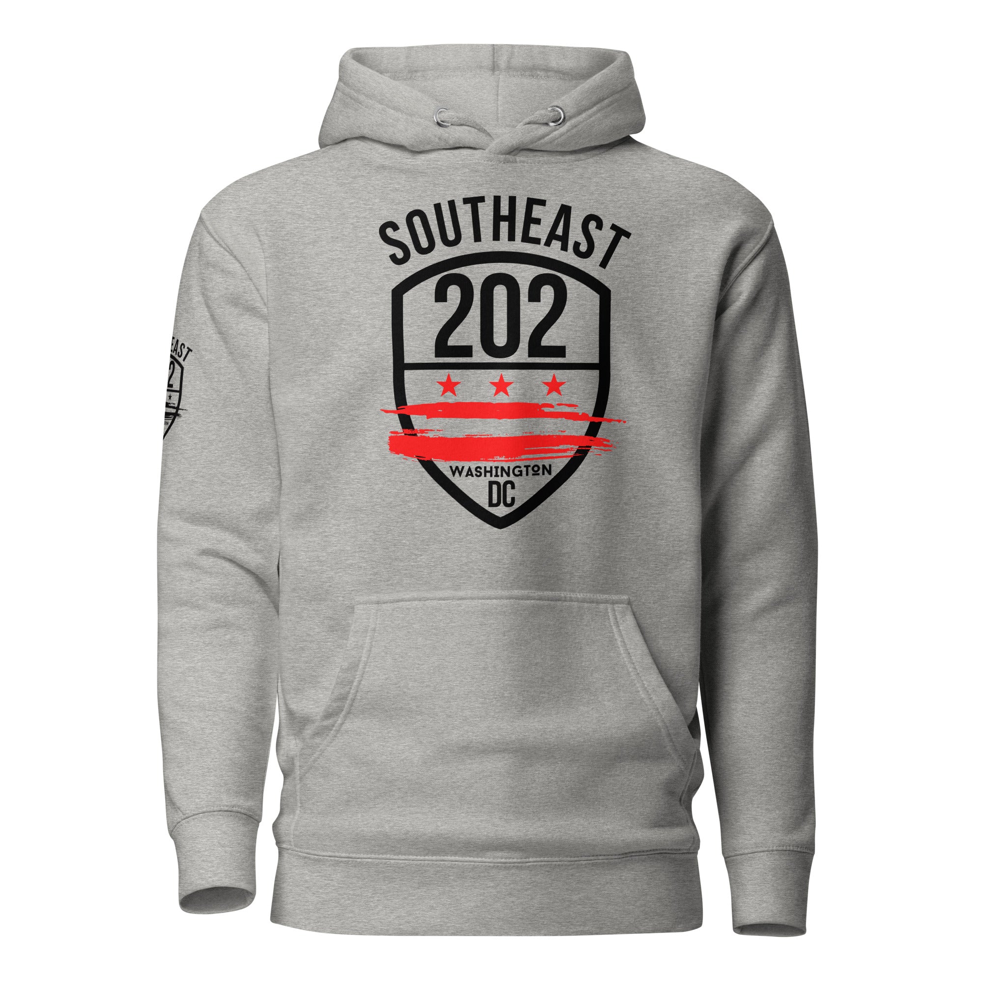 'SOUTHEAST WASHINGTON DC / 202' (Emblem On SLEEVE) -Grey Unisex Hoodie