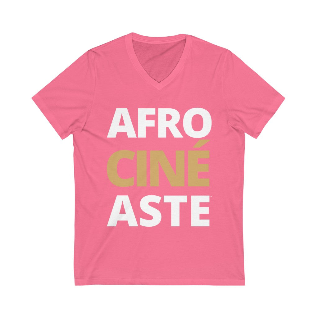 AFRO CINEASTE -Unisex Jersey Short Sleeve V-Neck Tee