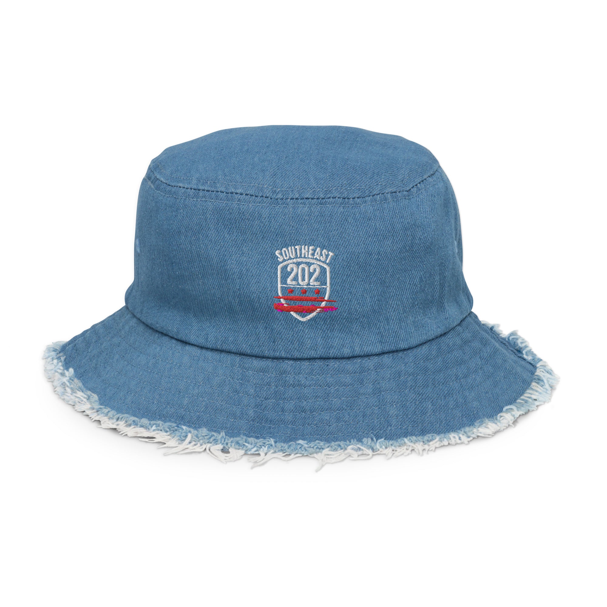 'SOUTHEAST DC/202'-Distressed Denim Bucket Hat